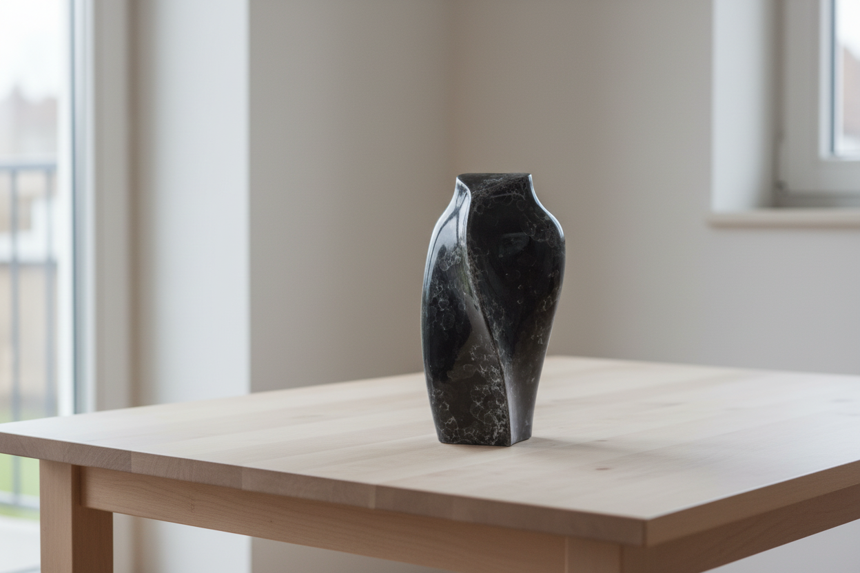 Keramische kunst urn Heart to Heart met zwart-wit marmerlook