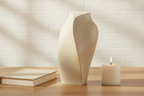 Keramische kunst urn Heart to Heart in warme beige kleur