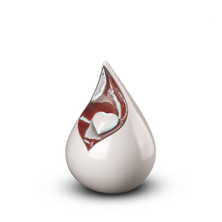 Keramische mini urn Celest met druppelvorm en keramisch hart