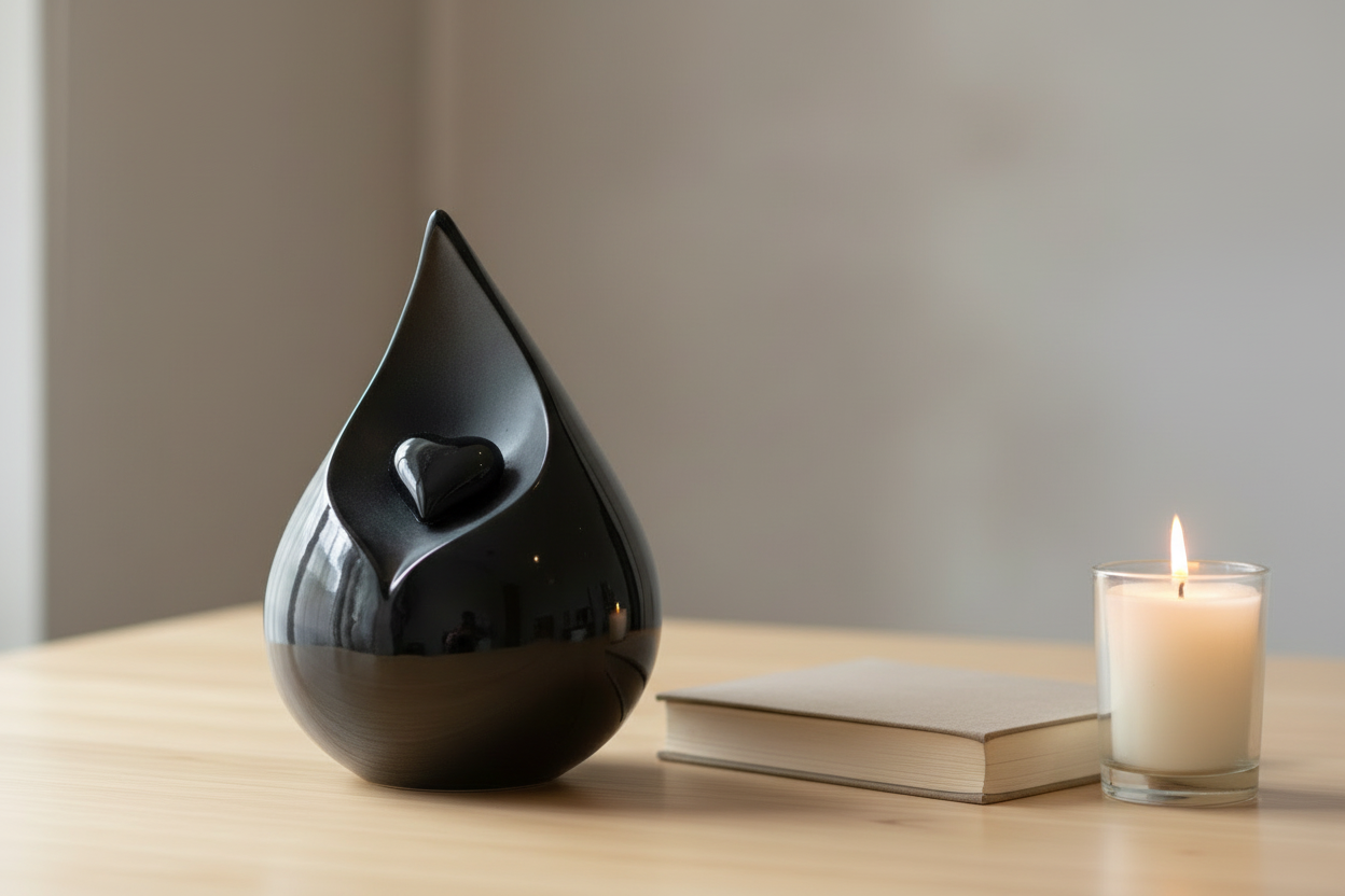 Keramische medium urn Celest met druppelvorm en keramisch hart