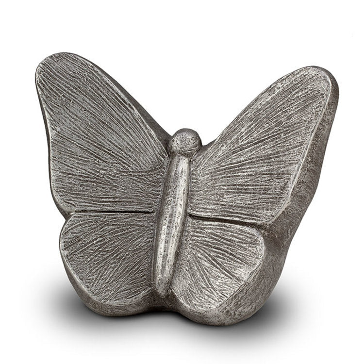 Keramische kunst urn Mariposa met zilverkleurige vlinder