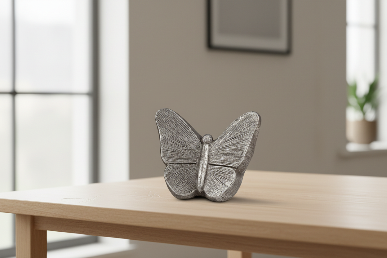 Keramische kunst urn Mariposa met zilverkleurige vlinder