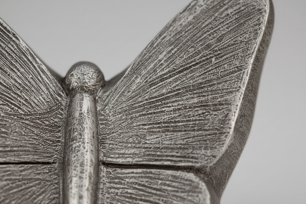 Keramische kunst urn Mariposa met zilverkleurige vlinder