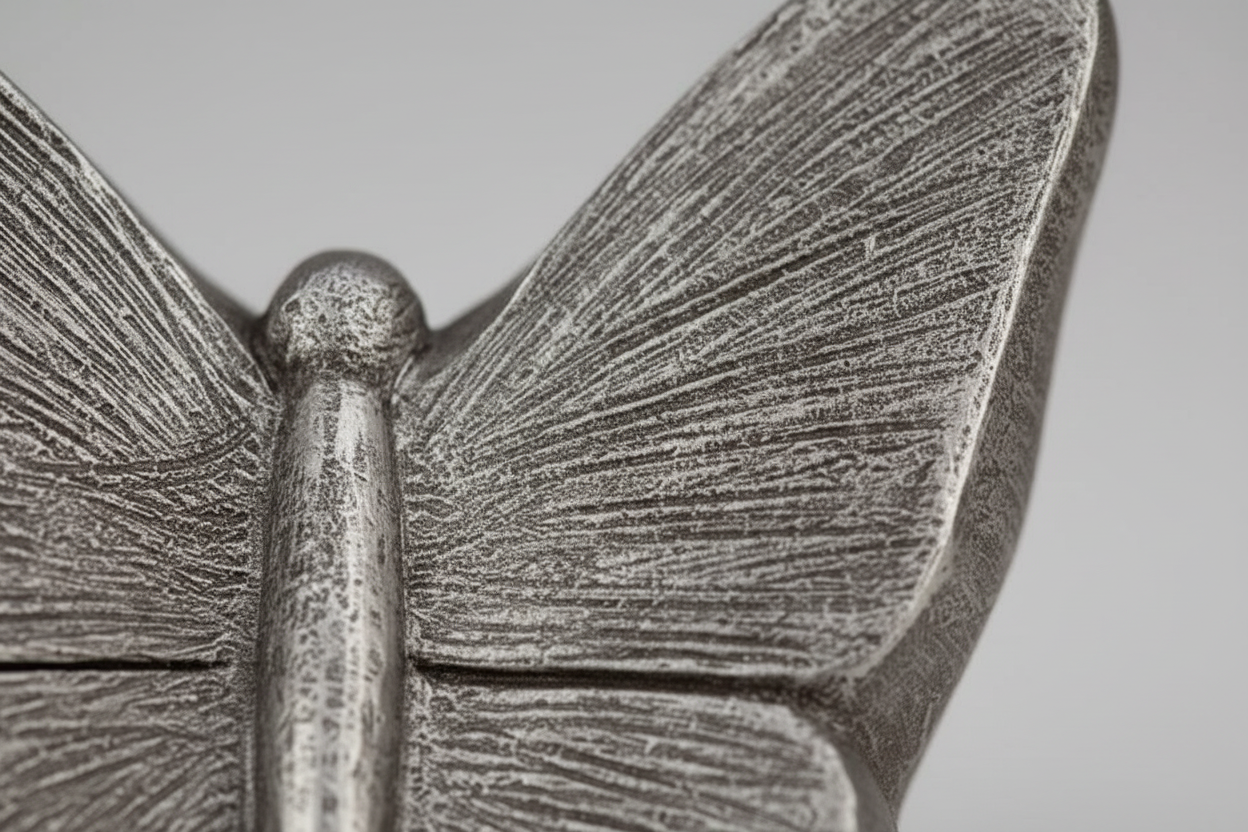 Keramische kunst urn Mariposa met zilverkleurige vlinder