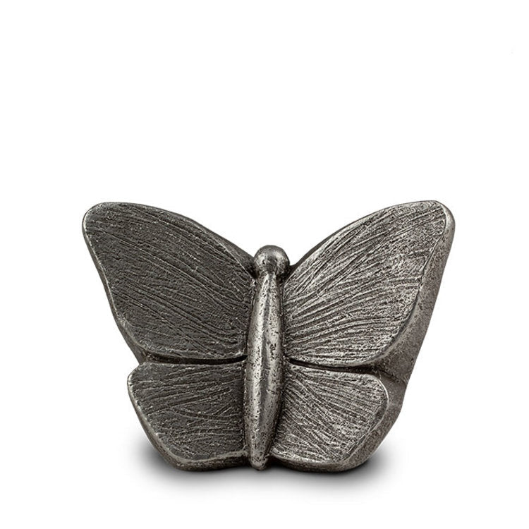 Keramische mini urn Mariposa met zilverkleurige vlinderdetails