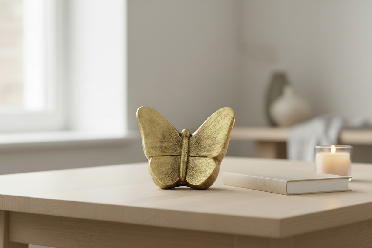 Keramische kunst urn Mariposa met bronzen vlindermotief