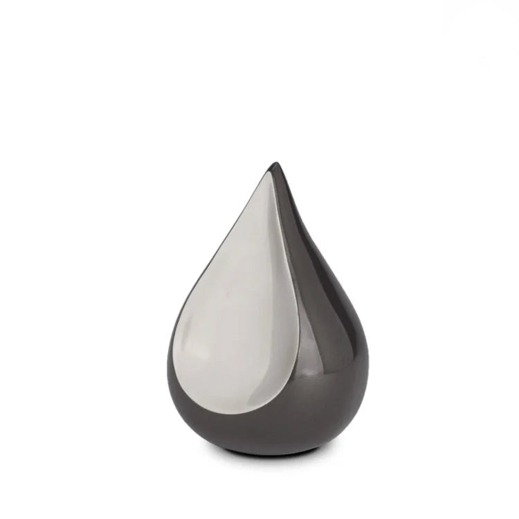 Metalen mini urn zilver met traanvorm