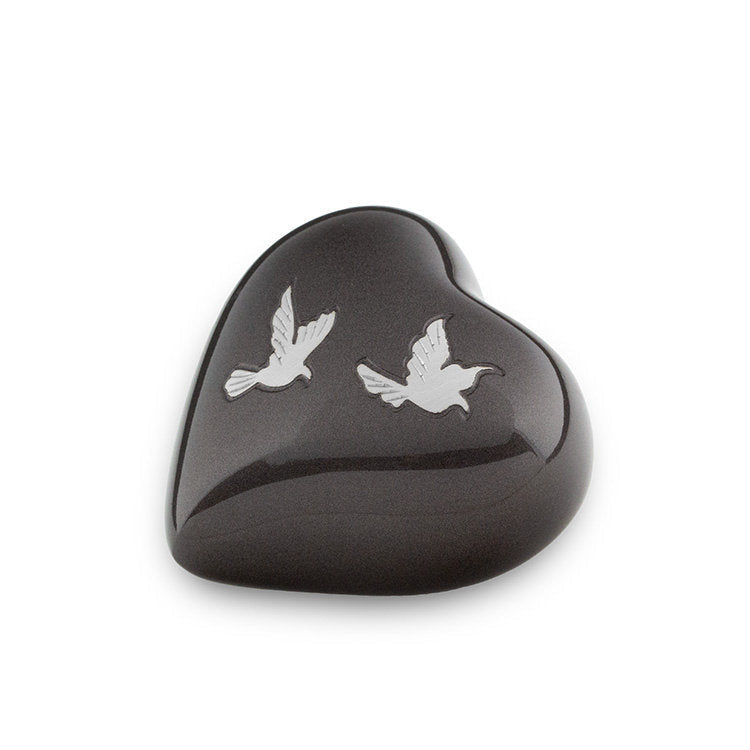 Metalen keepsake urn messing met duiven motief