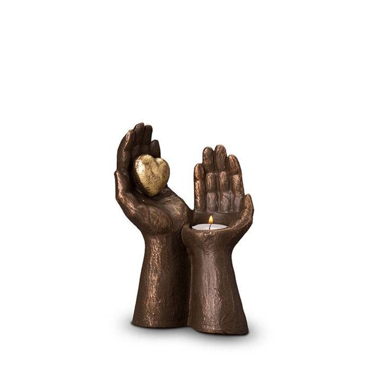 Keramische urn brons ‘Gedragen liefde’ met waxine – Handgemaakt door Geert Kunen