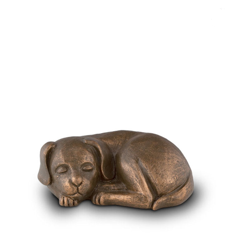 Keramische urn bronskleur kunstobject met dierfiguur