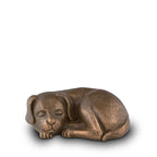 Keramische urn bronskleur kunstobject met dierfiguur