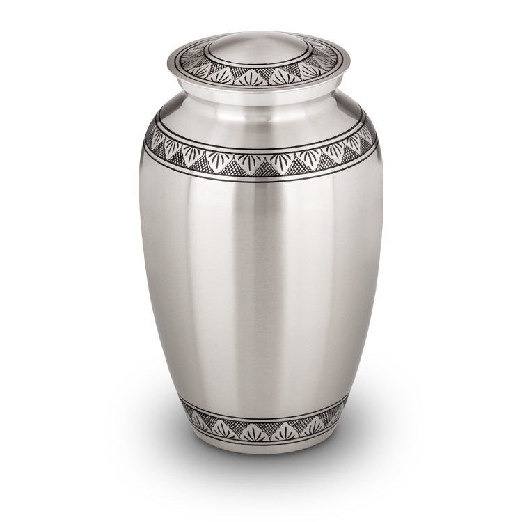 Metalen urn zilver mat, ambachtelijk en duurzaam