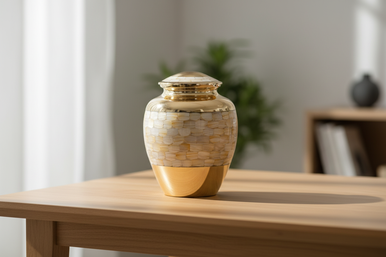 Metalen urn messing met verfijnde details