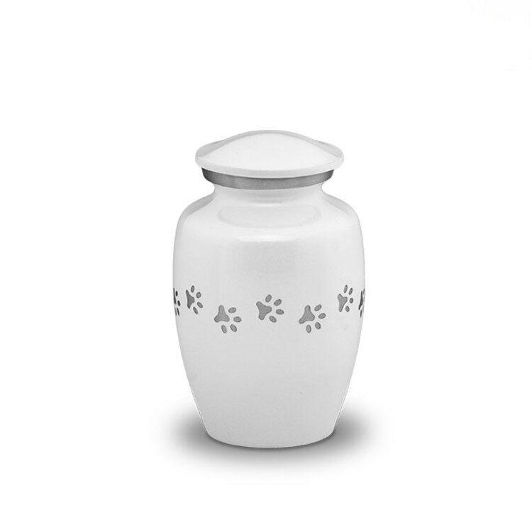 Metaal urn wit en zilver met dierenpootjes klein klassiek