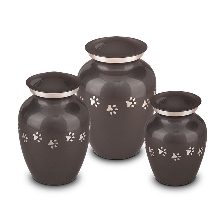 Metaal urn antracietgrijs en zilver met dierenpootjes klein klassiek