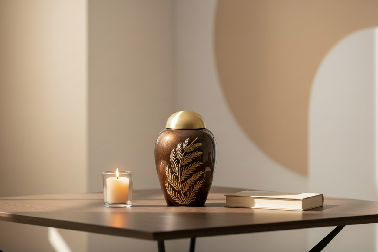 Metalen keepsake urn messing met verfijnde details