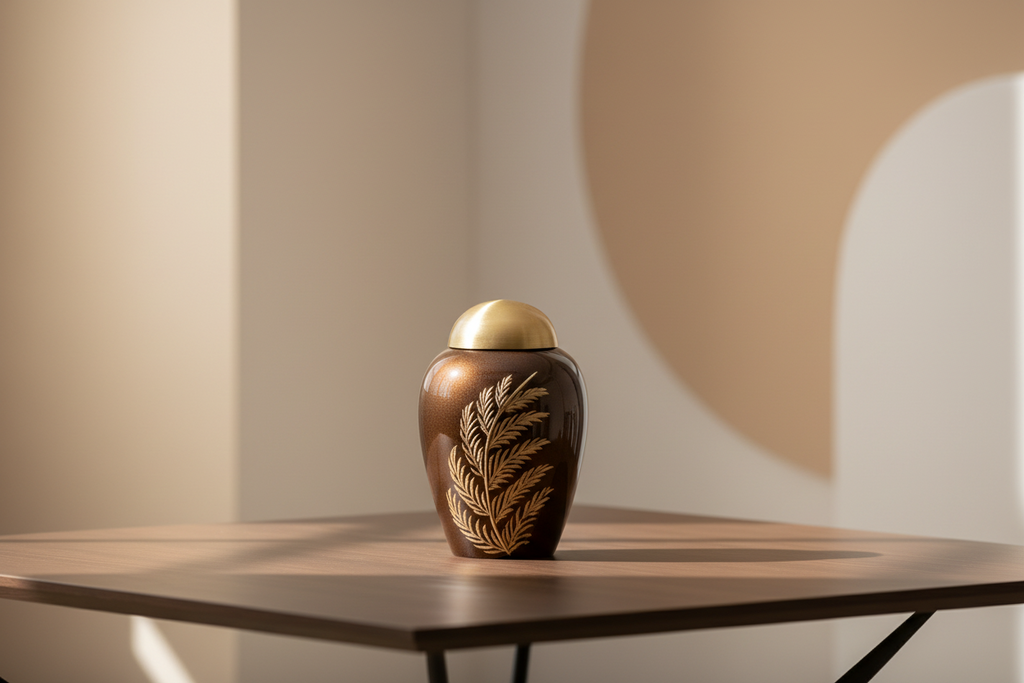 Metalen keepsake urn messing met verfijnde details
