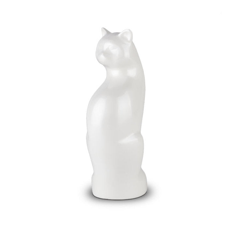 Witte metalen kattenurn glanzend met personalisatiemogelijkheid hoogwaardig ambachtelijk