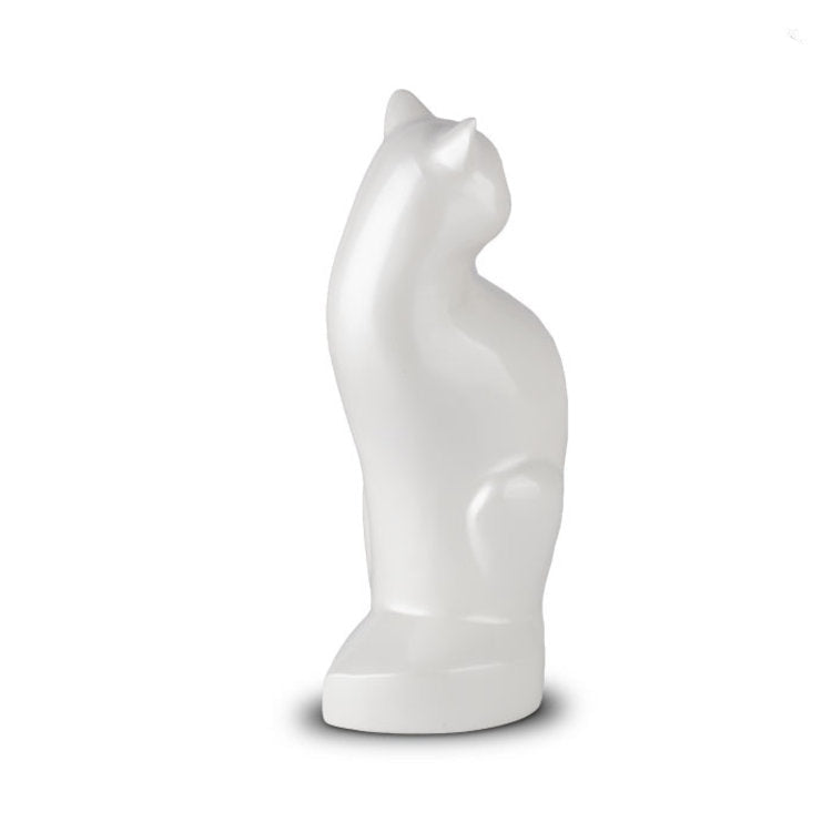 Witte metalen kattenurn glanzend met personalisatiemogelijkheid hoogwaardig ambachtelijk