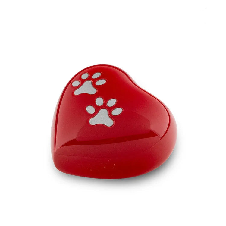 Keepsake metalen dierenurn hart briljantrood & zilver glans