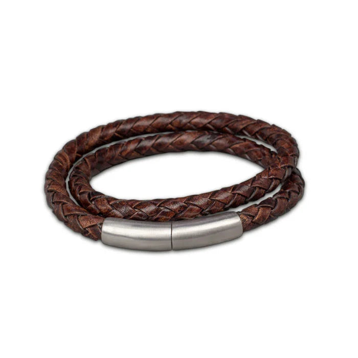 Lederen armband zwart gevlochten met zilver sluiting en askamertje