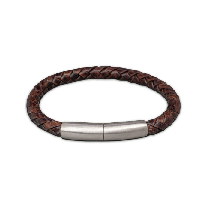Lederen armband zwart gevlochten met zilveren sluiting met askamertje
