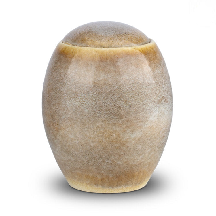 Keramische urn Sandy White beige met ovale vorm