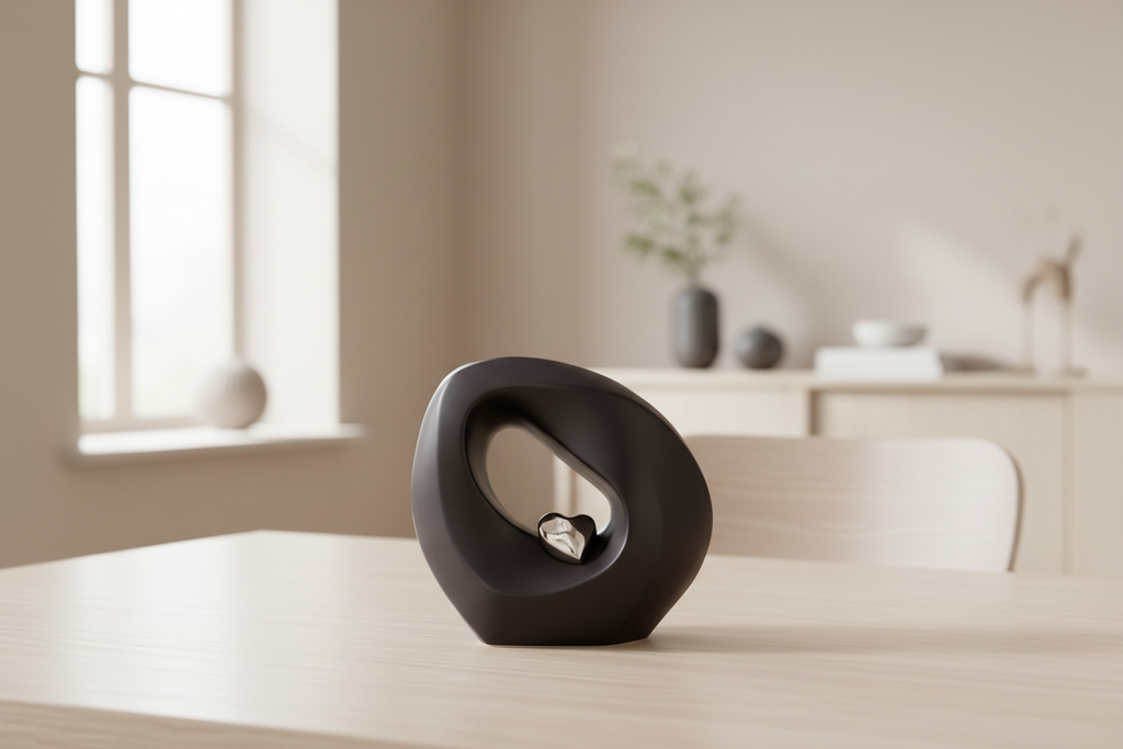 Keramische urn zwart met zilverkleur en matte afwerking