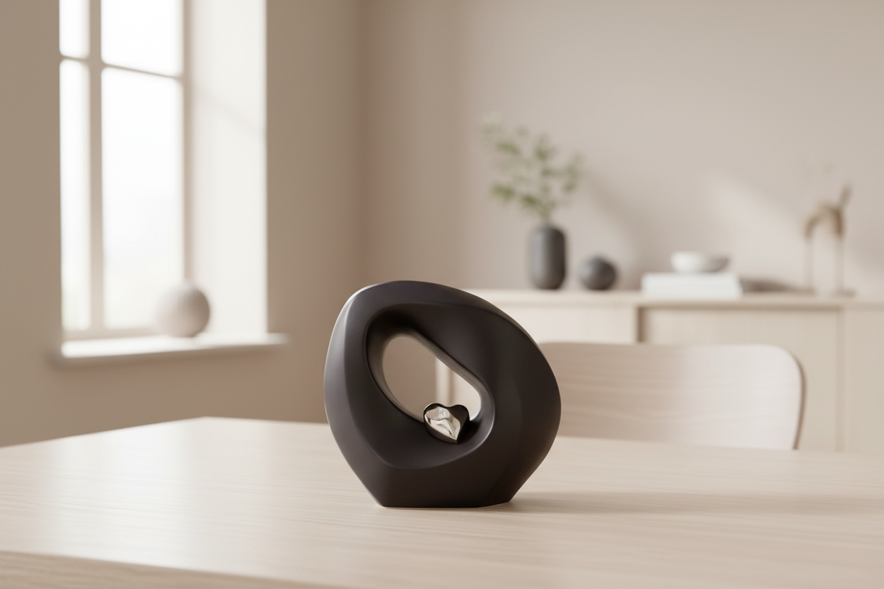 Keramische urn zwart met zilverkleur en matte afwerking