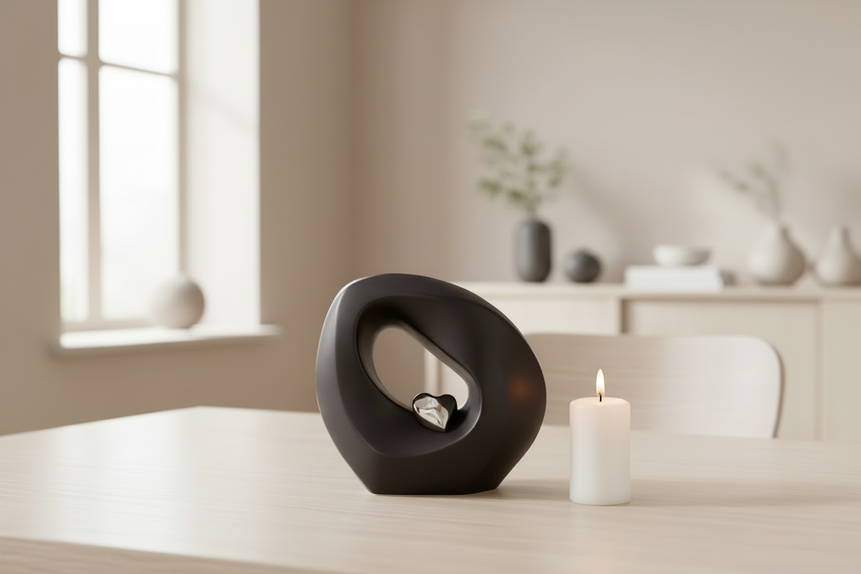 Keramische urn zwart met zilverkleur en matte afwerking