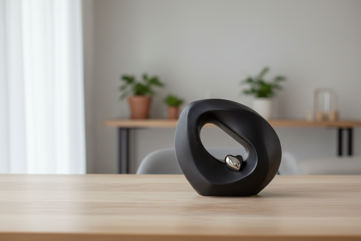 Keramische mini urn zwart met zilverkleur en matte afwerking