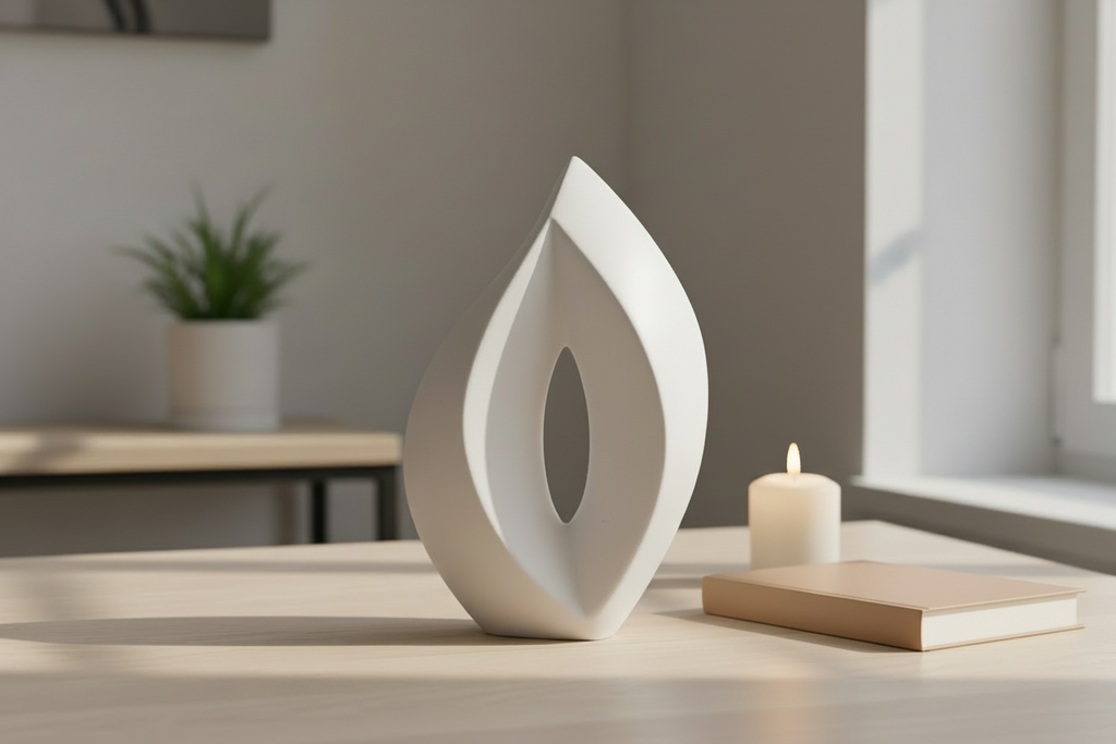 Keramische medium urn Venezia wit met mat design en elegant motief