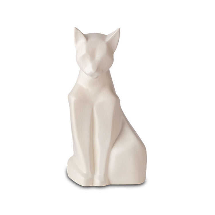 Keramische dierenurn kat mat wit met kleurrijke emaille afwerking
