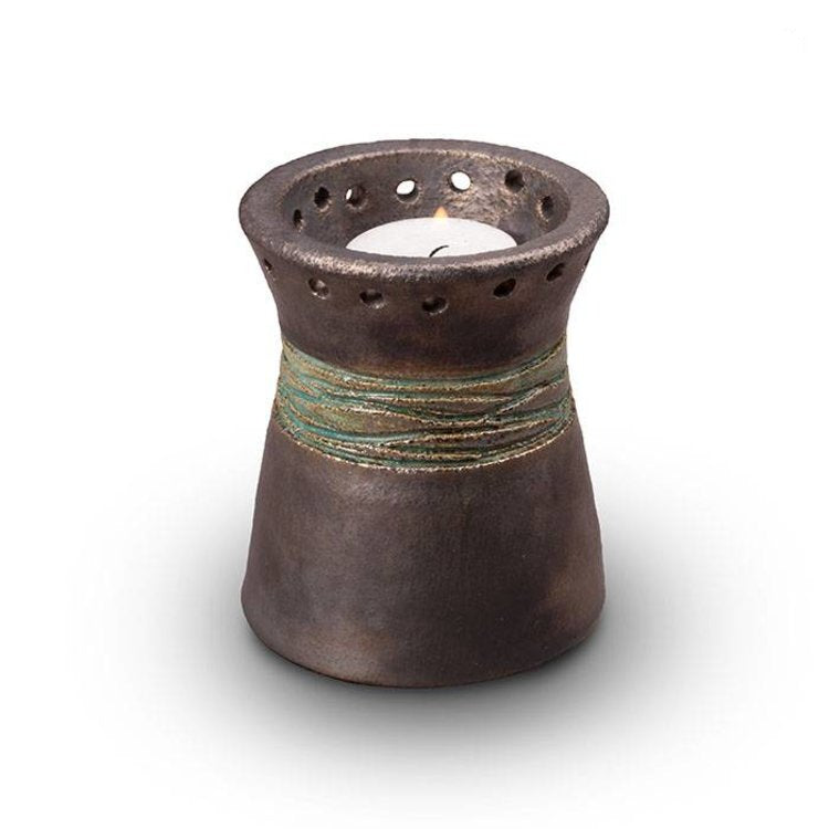 Keramische kaarshouder metallic grijs met glanzende afwerking