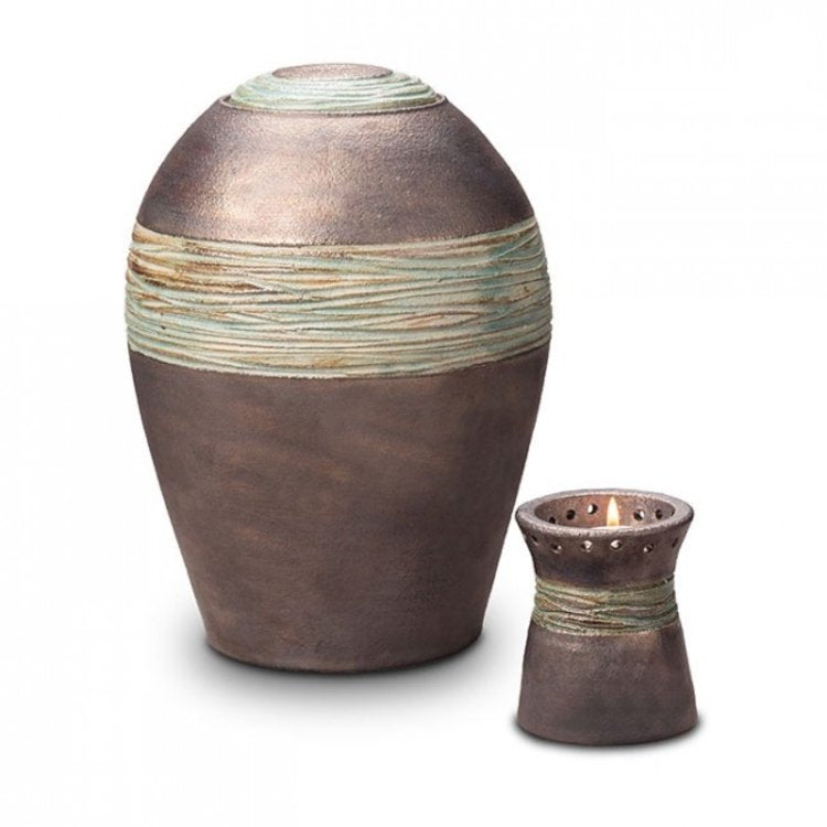 Keramische urn metallic grijs met glanzende afwerking