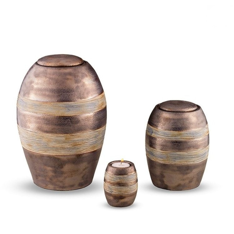 Keramische urn metallic blauw met glanzende afwerking